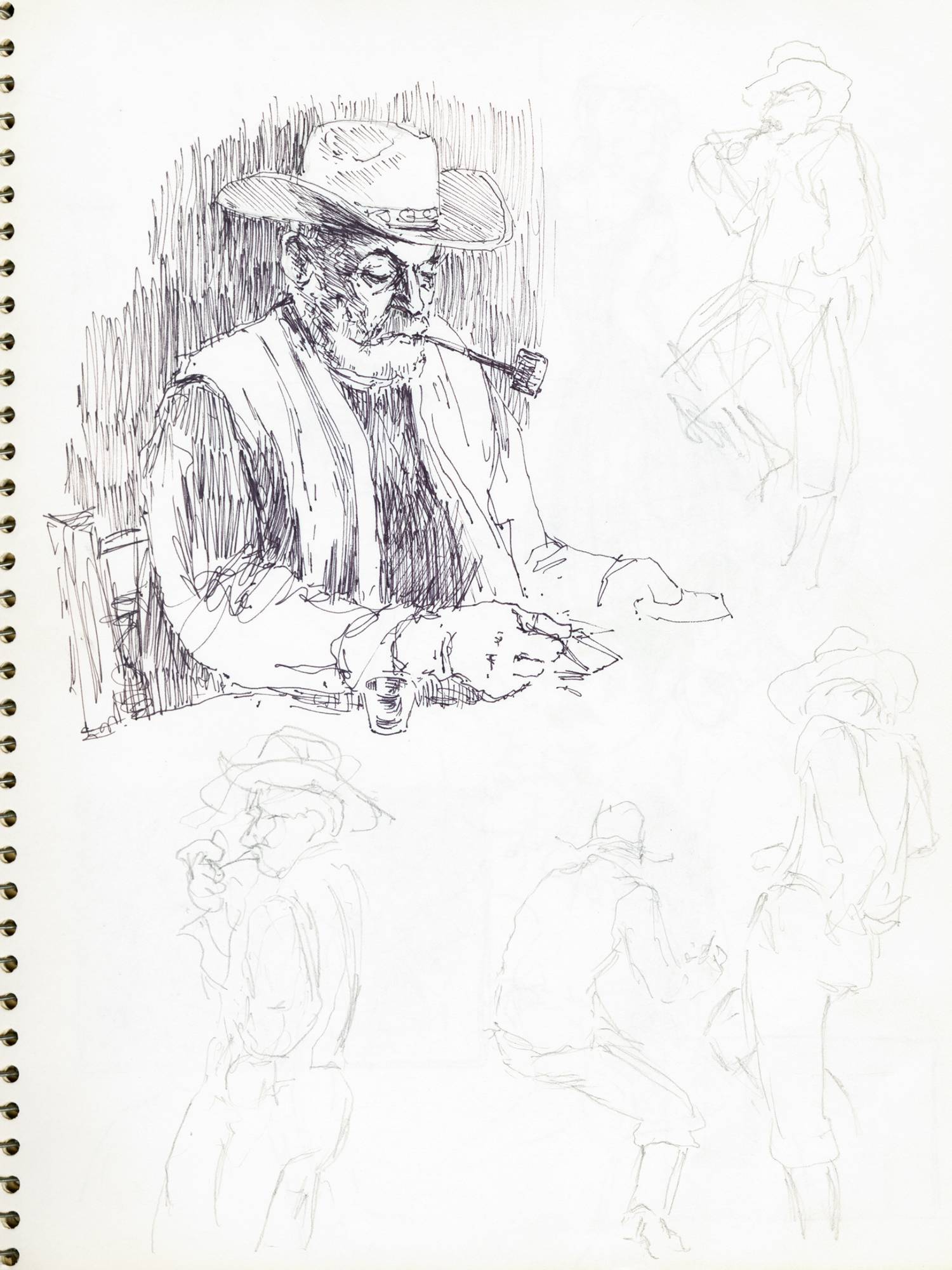 sketch of seated man with pipe
